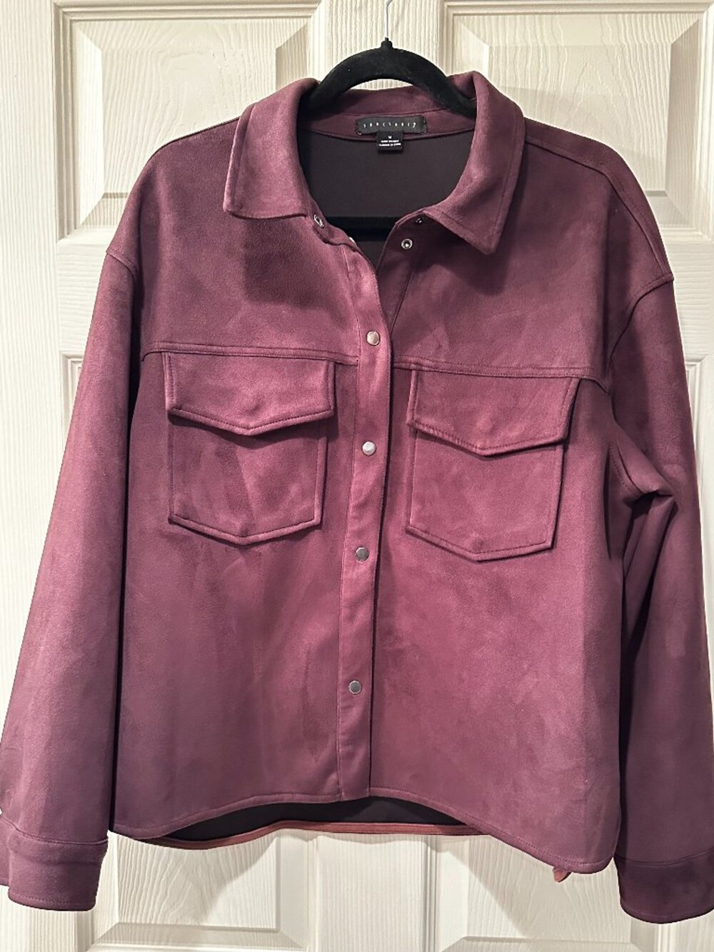 Sanctuary Womens Medium Faux Suede Shacket Burgundy Snap Front Shirt Jacket